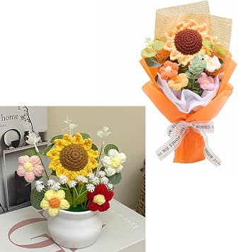 Crochet Flowers Bouquet, Handmade Knitted Bouquet, Crochet Flower Kit