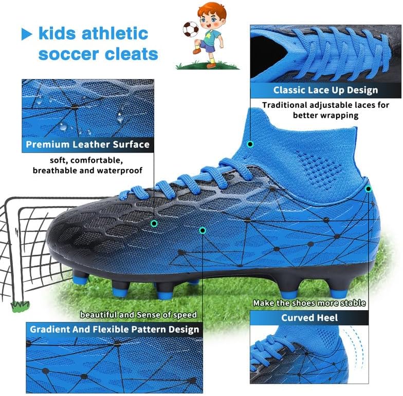 Hanani Boys Girls Soccer Cleats for Kids Football Shoes High Top Training Youth Football Cleats Outdoor/Indoor Athletic Turf Shoes - Image 3