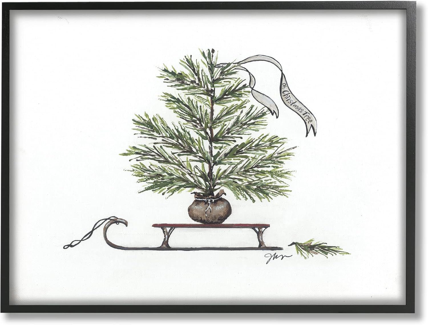 Stupell Industries Endearing Christmas Fir Tree Sleigh Festive Ribbon, Design by Julie Norkus