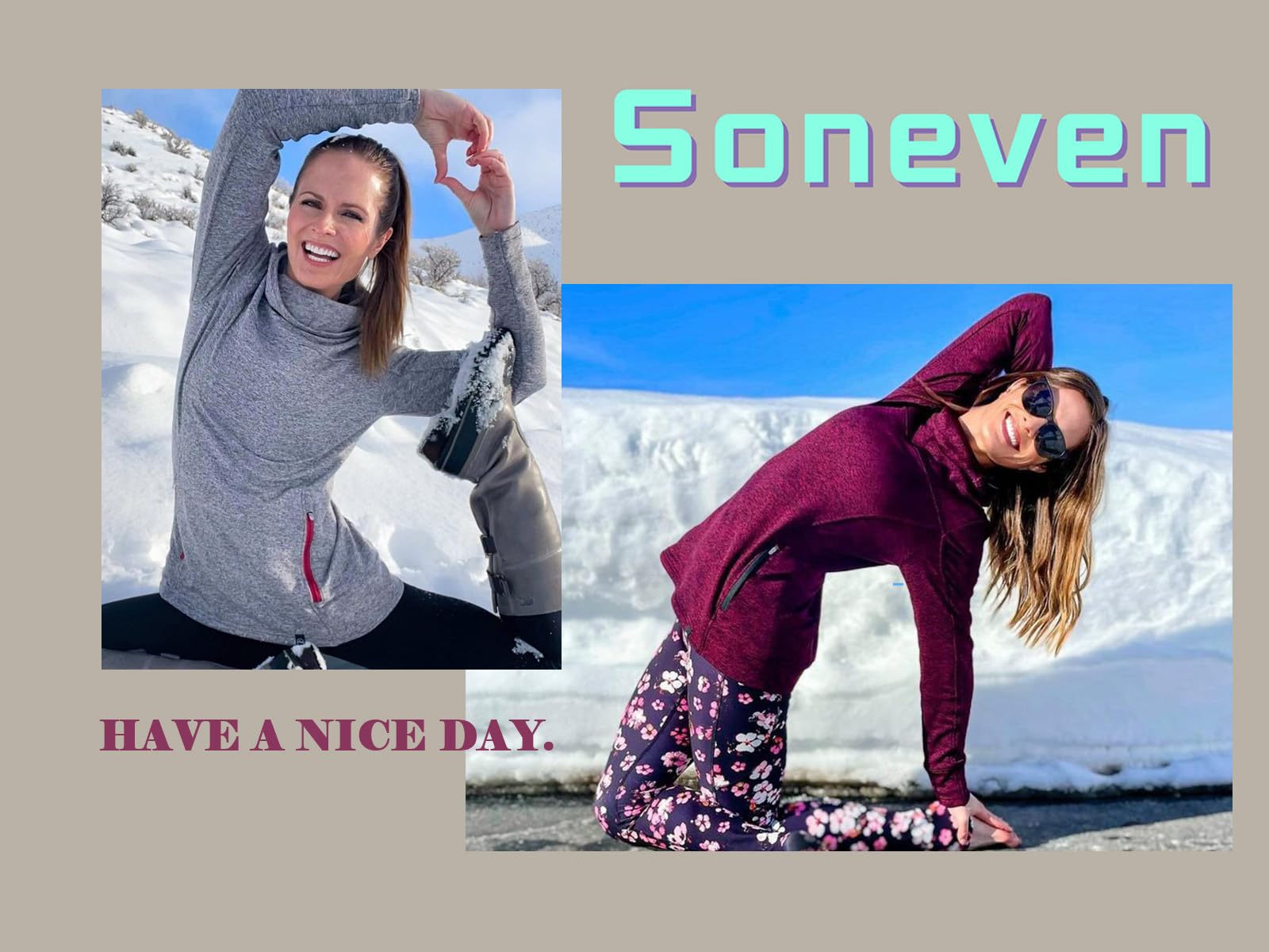 Soneven Maglia Termica Donna Manica Lunga Invernale Winter Run Pullover Maglione con Kanga Pocket Top Sport T-Shirt Baselayer da Corsa Ciclismo Fitness