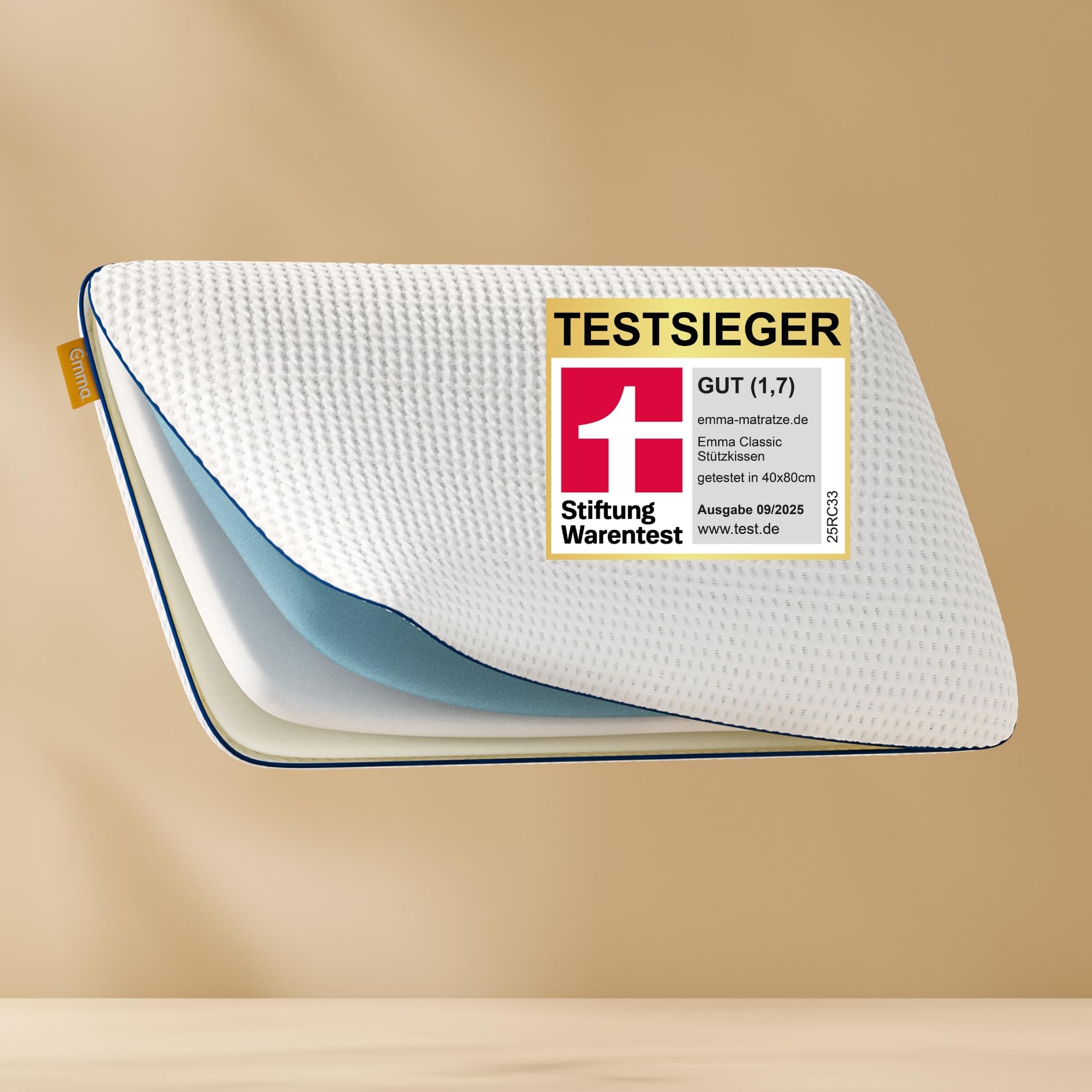 Emma Nackenstützkissen Nackenstützkissen, 40x80 cm, 3-schichtiger, höhenverstellbar, mit Hypergelschaum, Softschaum & Viscoschaum