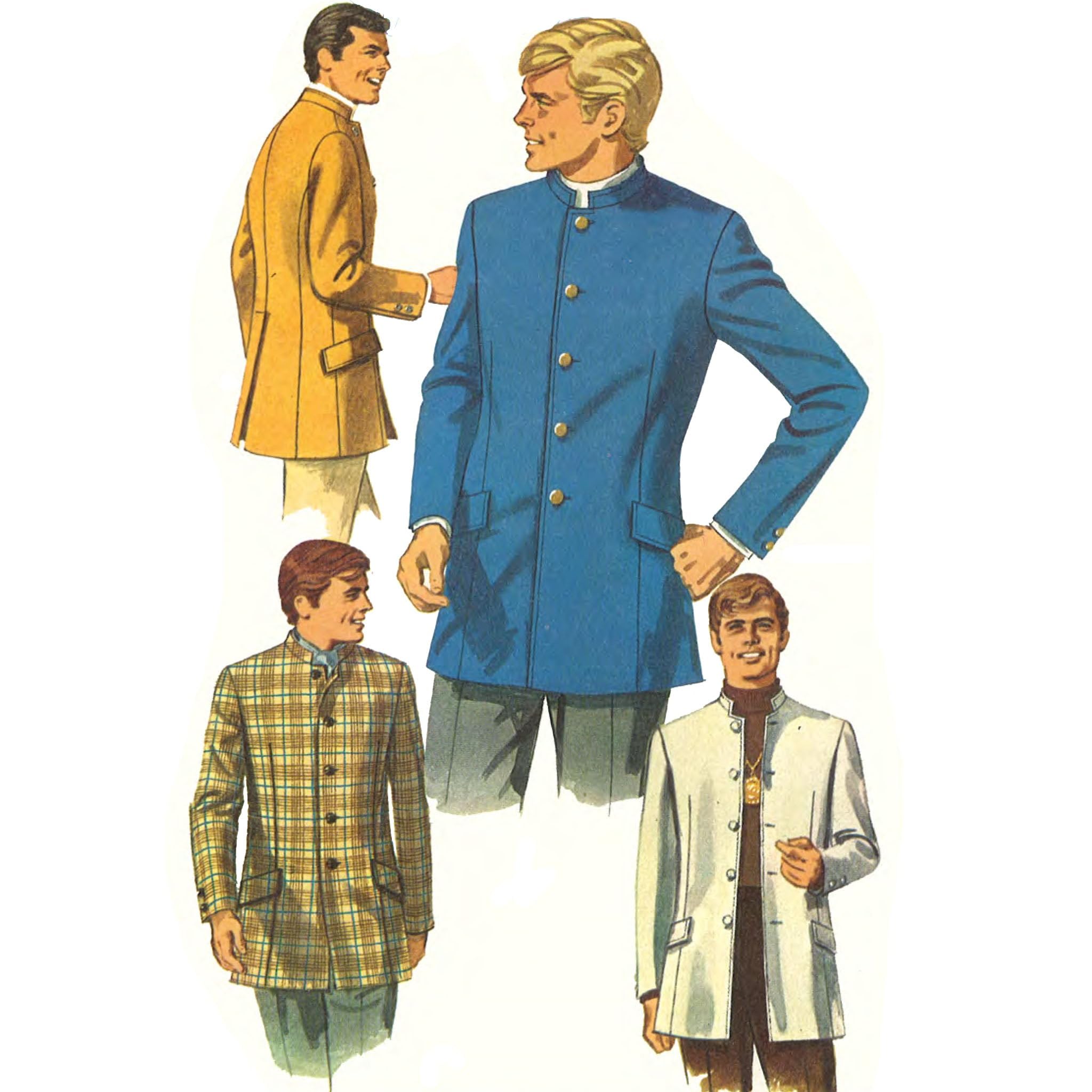 Vintage 1960s Pattern, Men's Nehru Jacket (Chest: 34โ (86.4 cm))