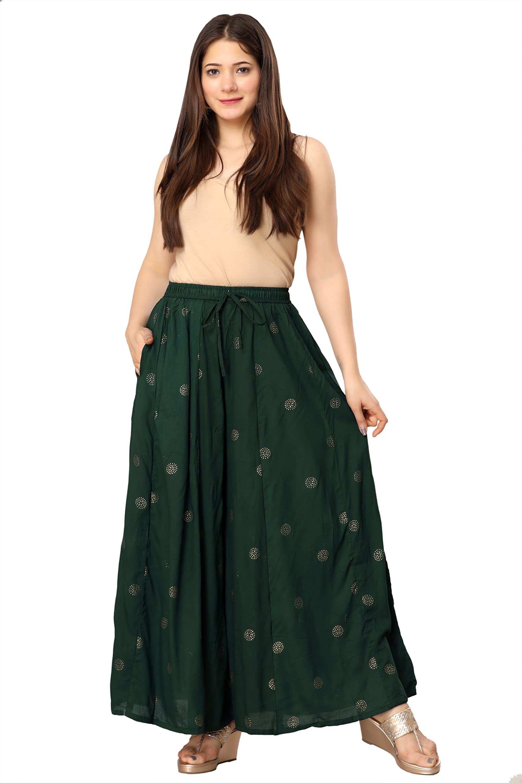 Women Rayon Gold Print Skirt || Regular Fit Palazzo, Mid Rise-image-39