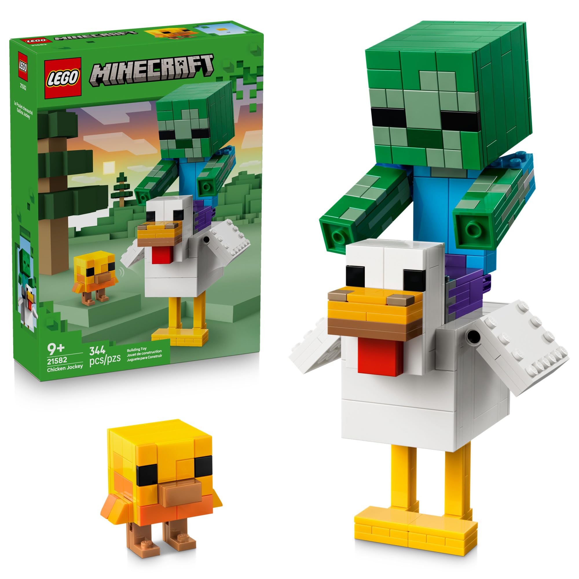 LEGO Minecraft Chicken Jockey 21582 | Building Toys for Boys & Girls, Ages, 9+, Display for Bedroom, 344 pieces, Gift for Birthdays
