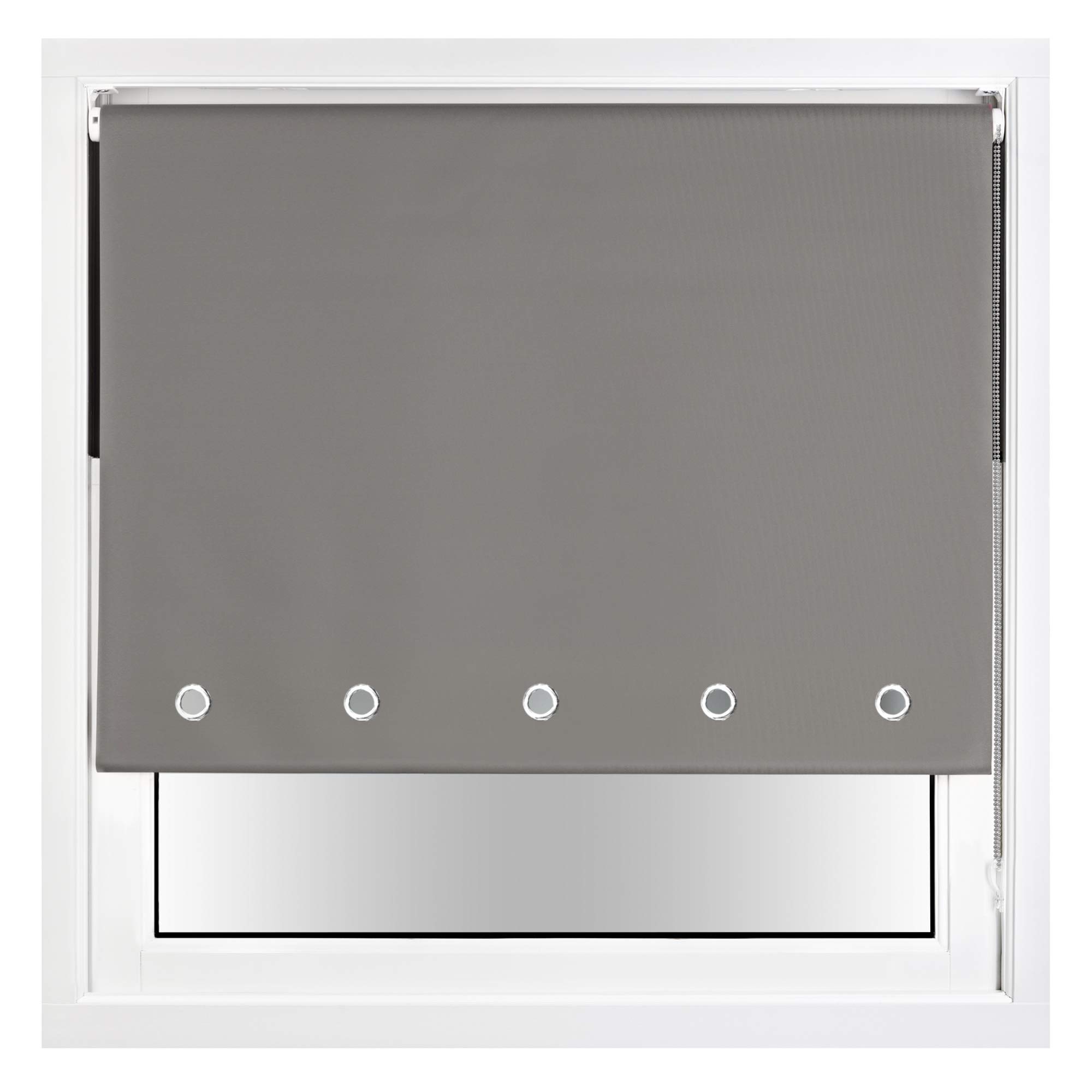 FURNISHED Blackout Roller Blind with Round Eyelets & Metal Fittings Trimmable - Dark Grey, 60W x 165H cm