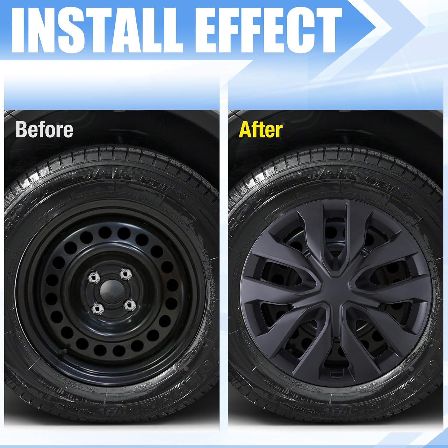 AUTOWIKI 17” Black Matte Hubcaps Fit for 2014-2020 Nissan Rogue, Snap-On Installation Wheel Rim Covers, Set of 4 ABS&PC Material Hub Caps for 14-20 Rogue 17 Inch Steel Wheels 4-Pack