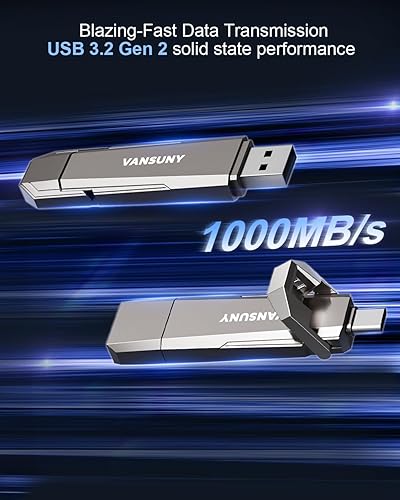 Miniatura 3 de Vansuny Unidad de estado sólido USB de 1 TB de hasta 1000 MBs 3.2 Gen 2 Dual SSD USB A + Tipo C SSD externo portátil para teléfono Android, tableta,