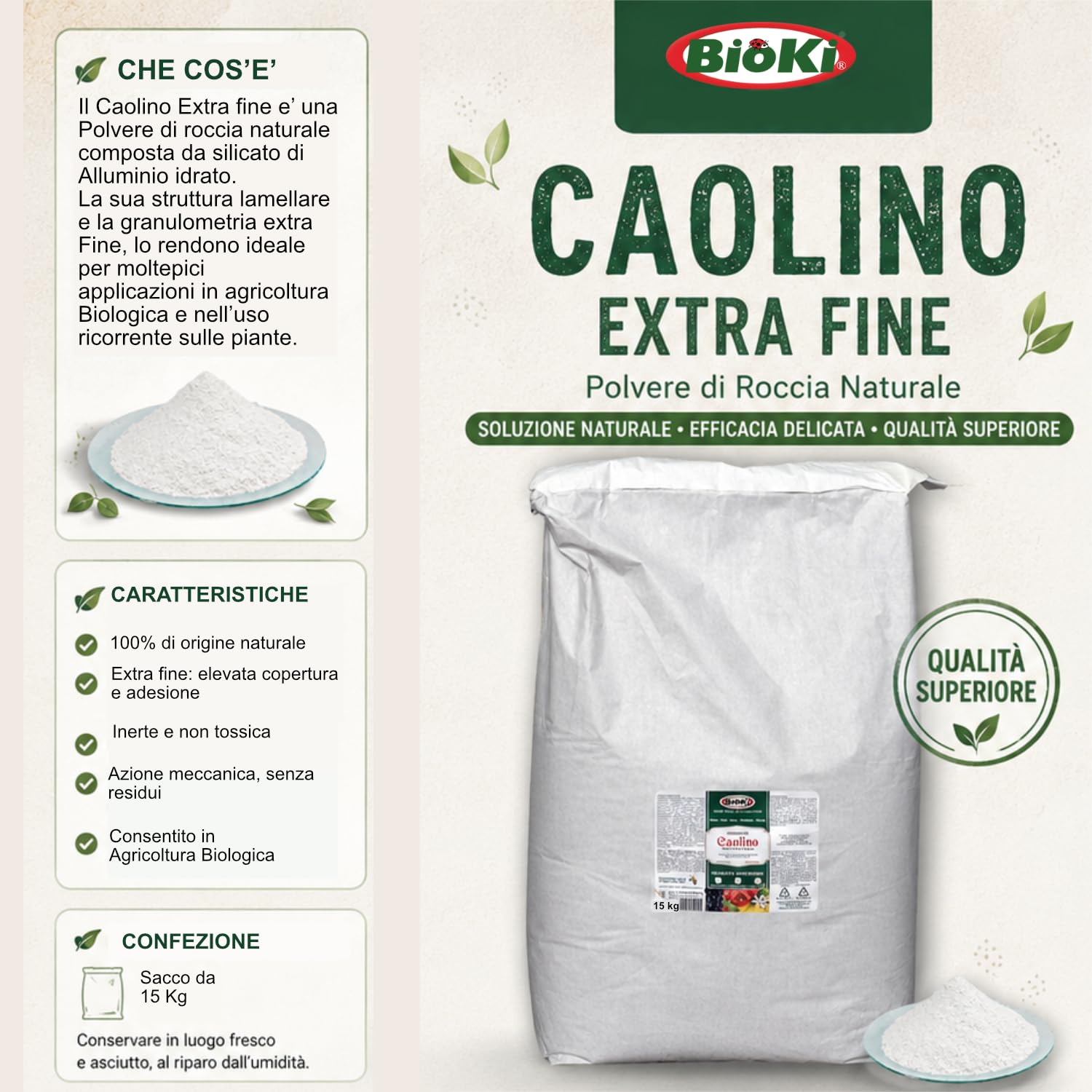 Caolino Naturale per Agricoltura Bio indicato per mosca olivo, busta da 15 kg