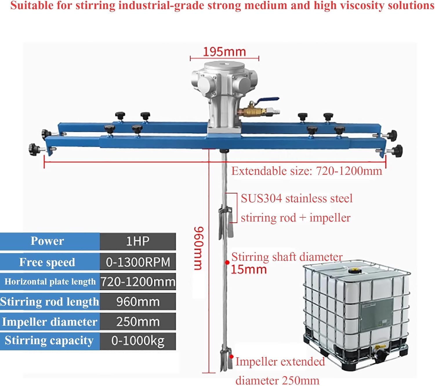 FIUZA Heavy-Duty Pneumatic Paint Mixer for IBC Barrels | Industrial Stainless Steel Stirrer with Adjustable Speed & Reverse Function (0-1000kg Capacity) 960mm Stainless Steel Stirrer Rod