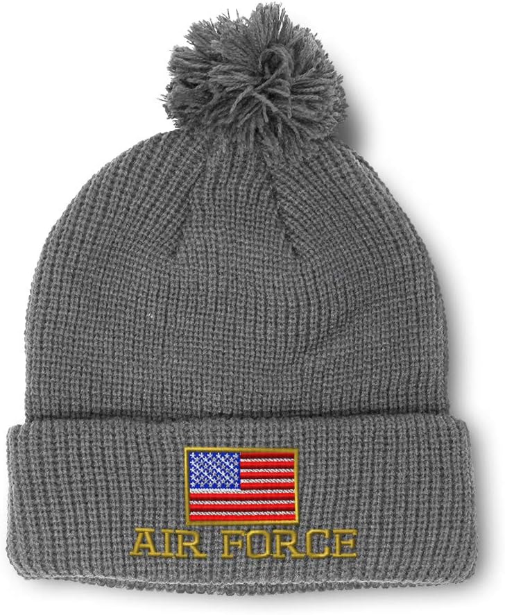 Speedy Pros Pom Pom Beanies for Women Us Air Force American Flag Embroidery Skull Cap Flags Winter Hats for Men 1 Size