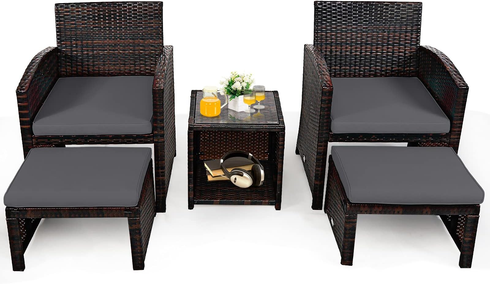 Yaheetech Balkonmöbel Set, GartenmöbelSet aus PEPolyrattan Wetterfest