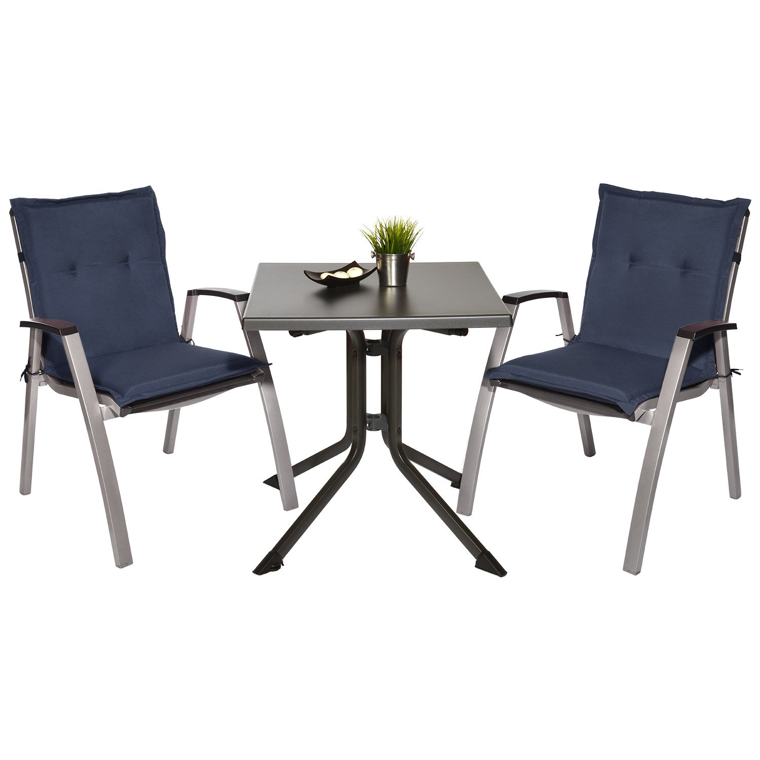 Beautissu 6er Set Niedriglehner Auflage Gartenstuhl NL mit Schaumkern | 100x50x6cm Dunkelblau Sitzkissen Niederlehner Rückenkissen niedrig Stuhlkissen Kissen Füllung polster Loft