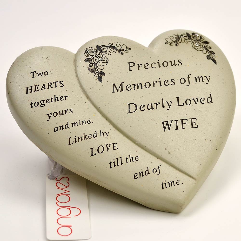 Angraves Wife Double Heart Flower Graveside Memorial Ornament Verse Plaque