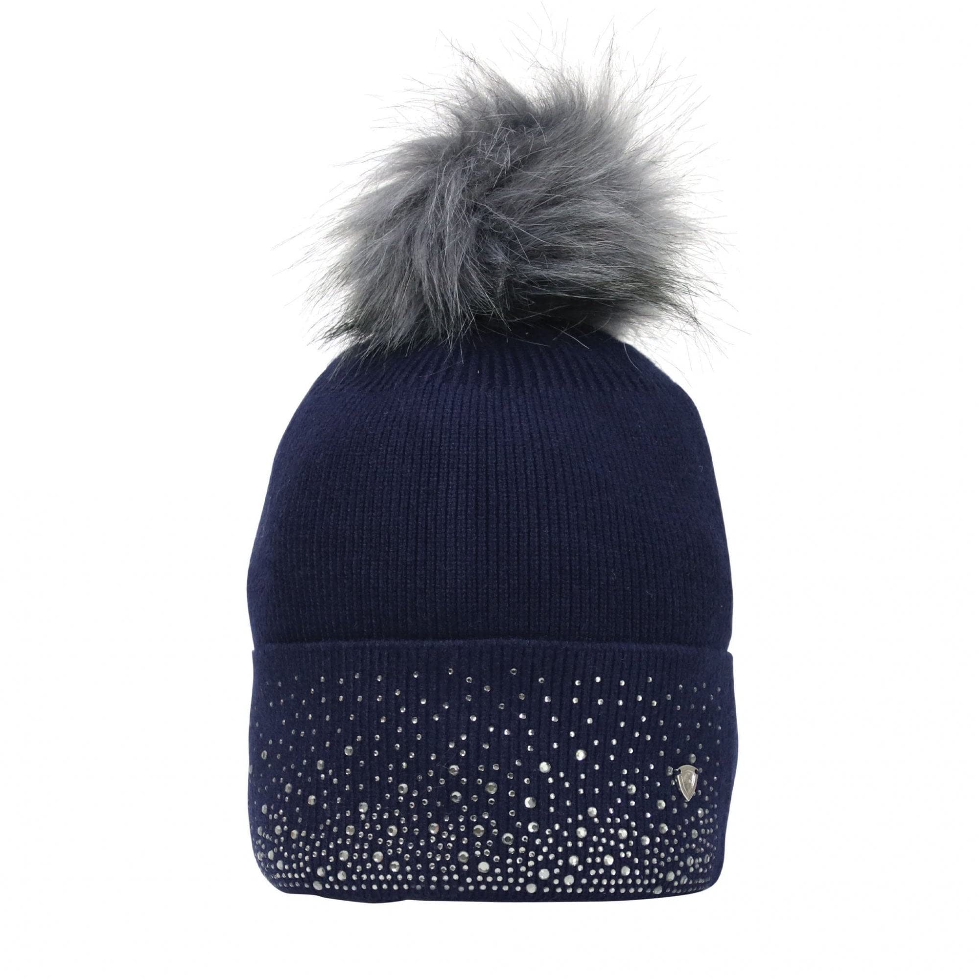Hy Equestrian Navy Synergy Diamante Bobble Hat - One Size