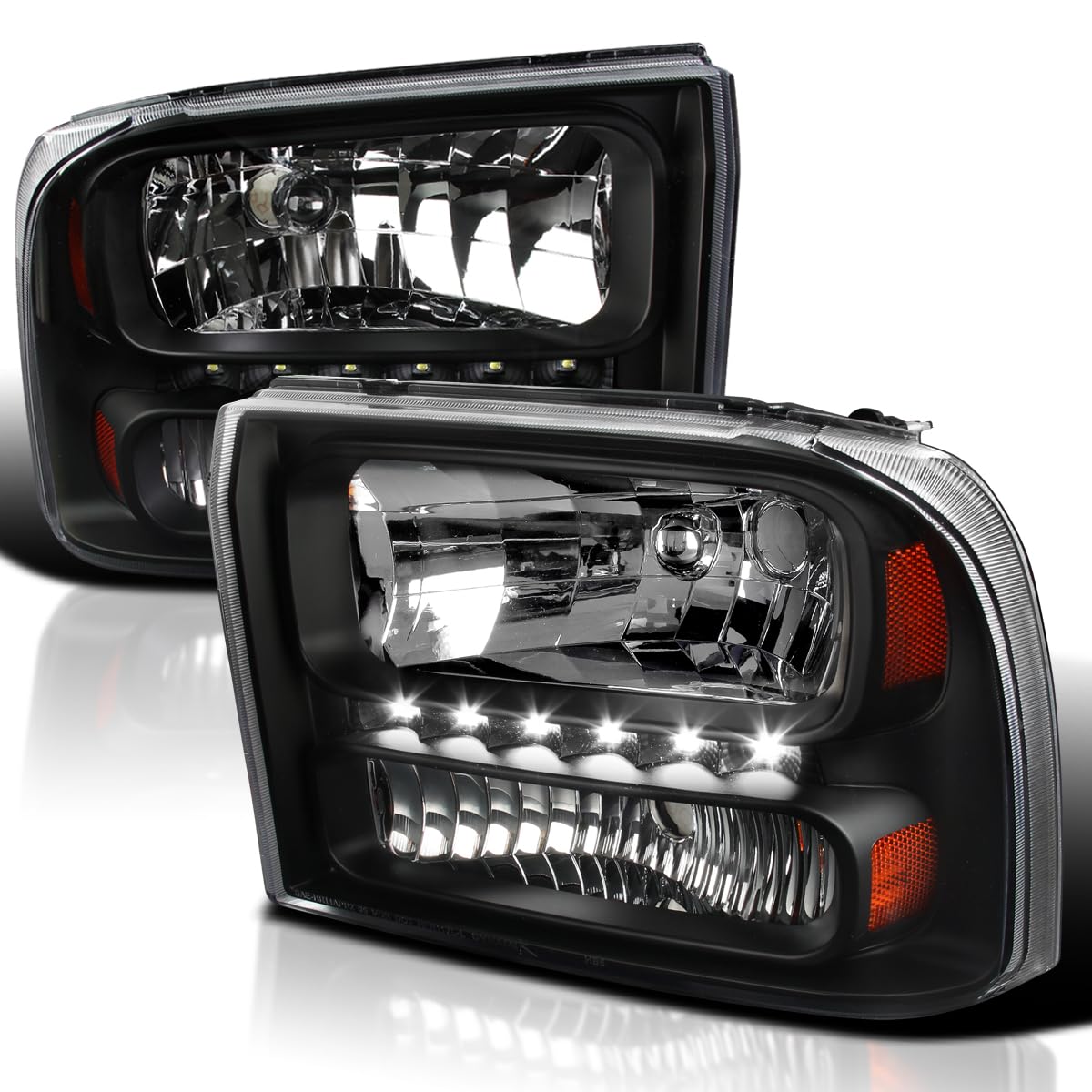 SPEC-D TUNING 1Pc Black Clear LED Headlights Compatible with Ford F250 F350 F450 Super Duty 1999-2004, 2000-2004 Excursion, L+R Pair Head Light Lamp Assembly