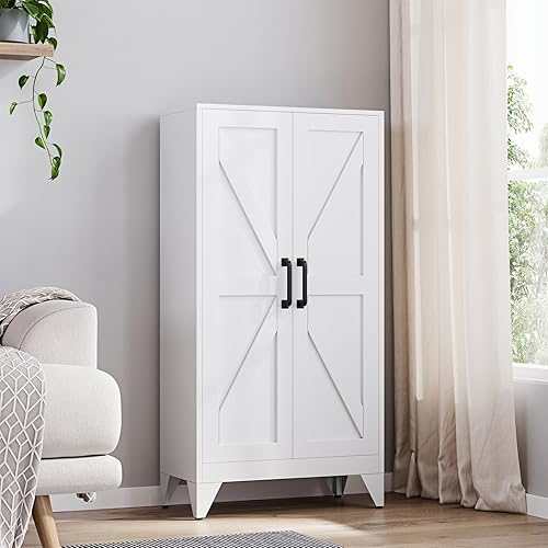 Miniatura 15 de Yizosh - Gabinete de almacenamiento de metal con 2 puertas y 4 estantes ajustables - Gabinete de almacenamiento de cocina de 71 pulgadas color Negro