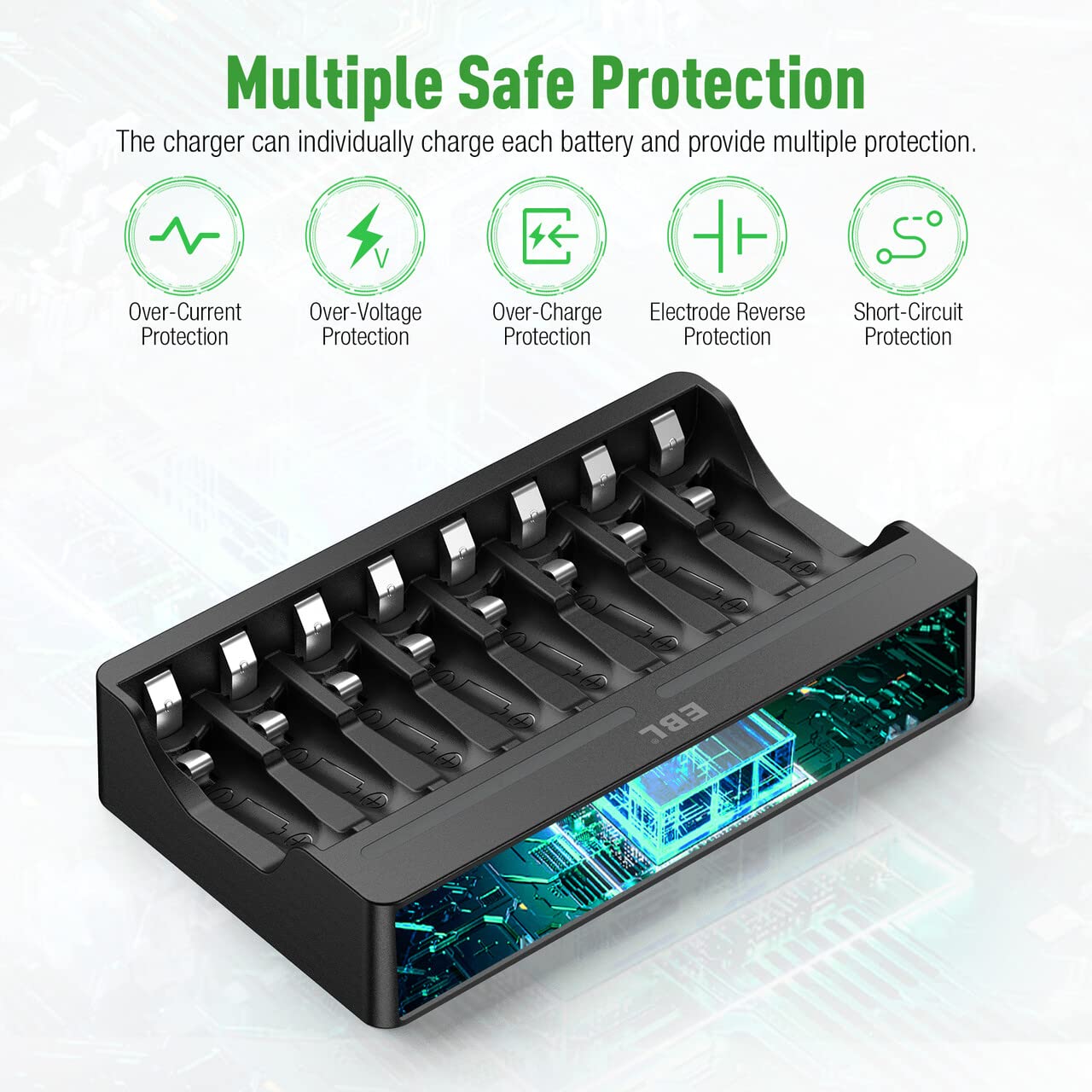 EBL 8 Pack Rechargeable Lithium AA Batteries, 1.5V AA Li-ion Batteries with 8 Slots Smart Lithium Rechargeable Battery Charger
