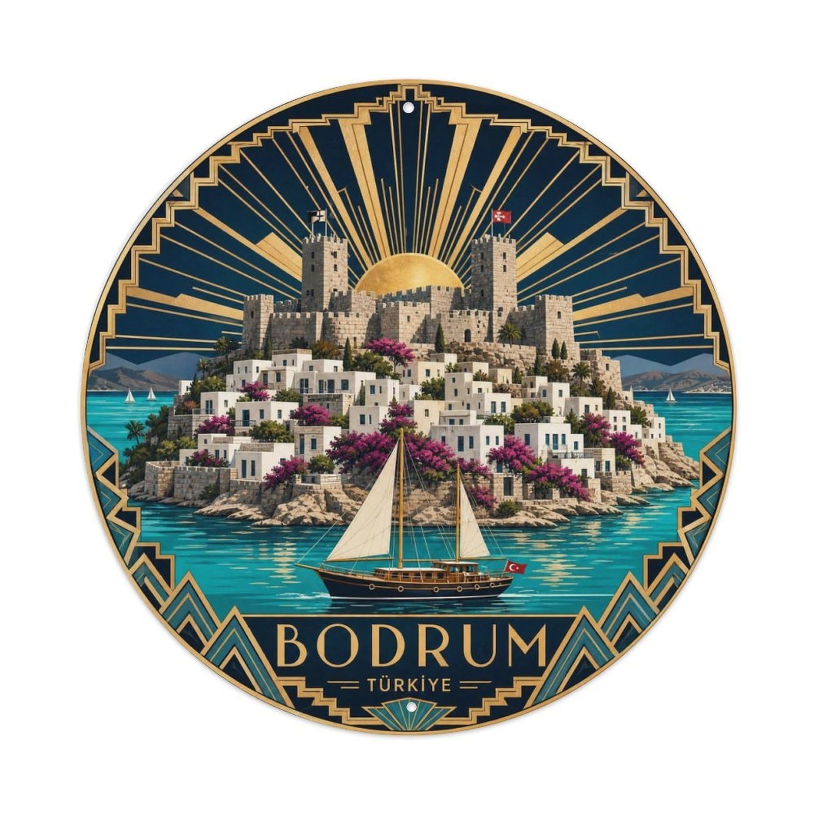 Bodrum Turkey Aegean Harbor Landmark Deco Style Metal Tin Sign