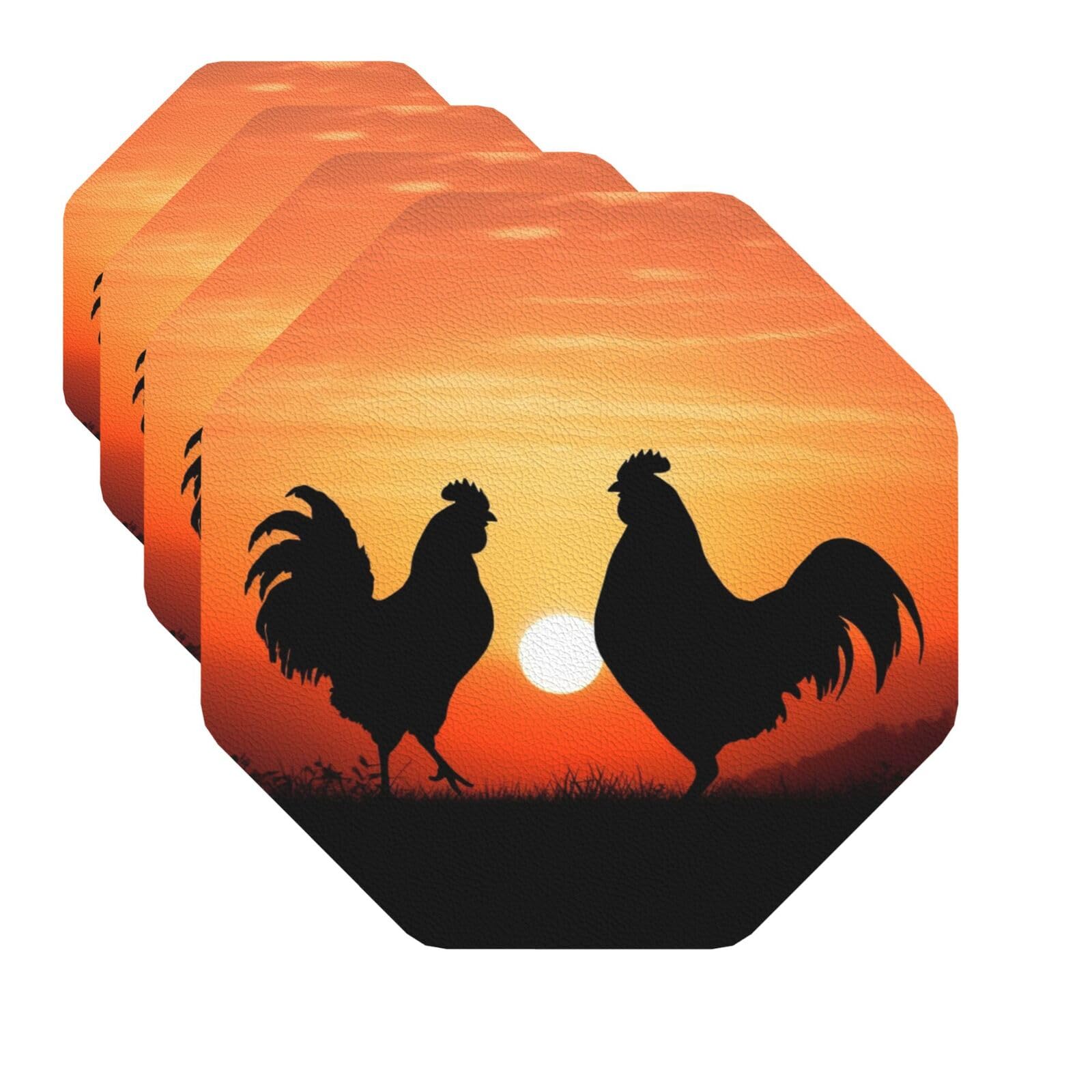 Drink Coasters Set of 4 Quick-Dry Leather Coaster Animal Chickens Coasters for Drinks Coffee Cup Mat Tabletop Protection Heat Resistant Coaster for Kitchen Bar Office Home Decor
