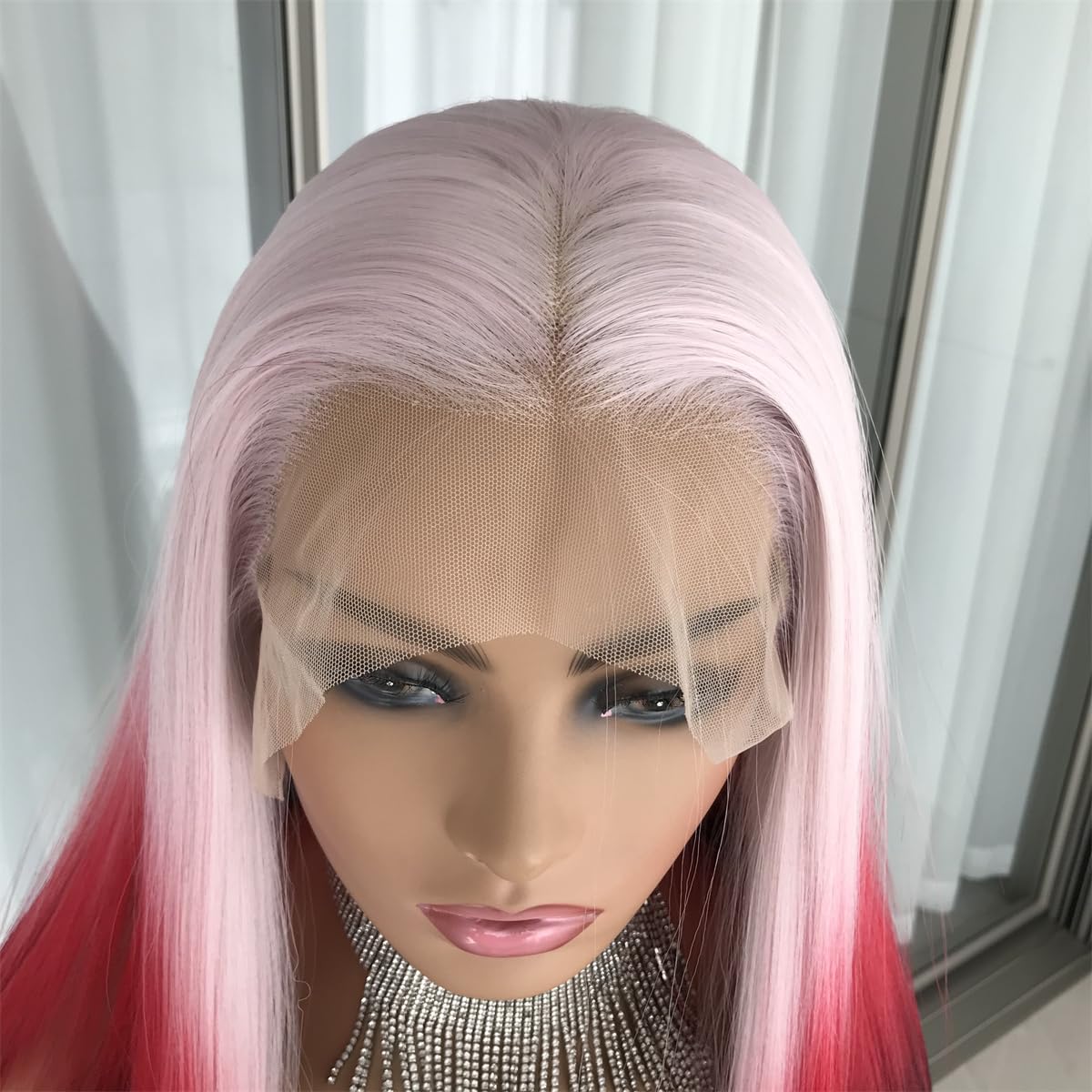 Aisom Straight Lace Front Wigs for Women Glueless Ombre Pink Color 13x4 Lace Front Wig Pre Plucked Transparent Lace 24" (Ombre pink)
