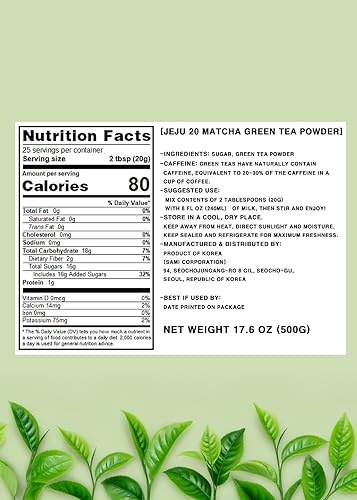 Miniatura 2 de Korean Food Jeju 20 Matcha Powder (1 paquete, 3.5 onzas), Jeju Sweet Green Tea Latte Mix en polvo, bebida instantánea estilo café, bolsa resellable