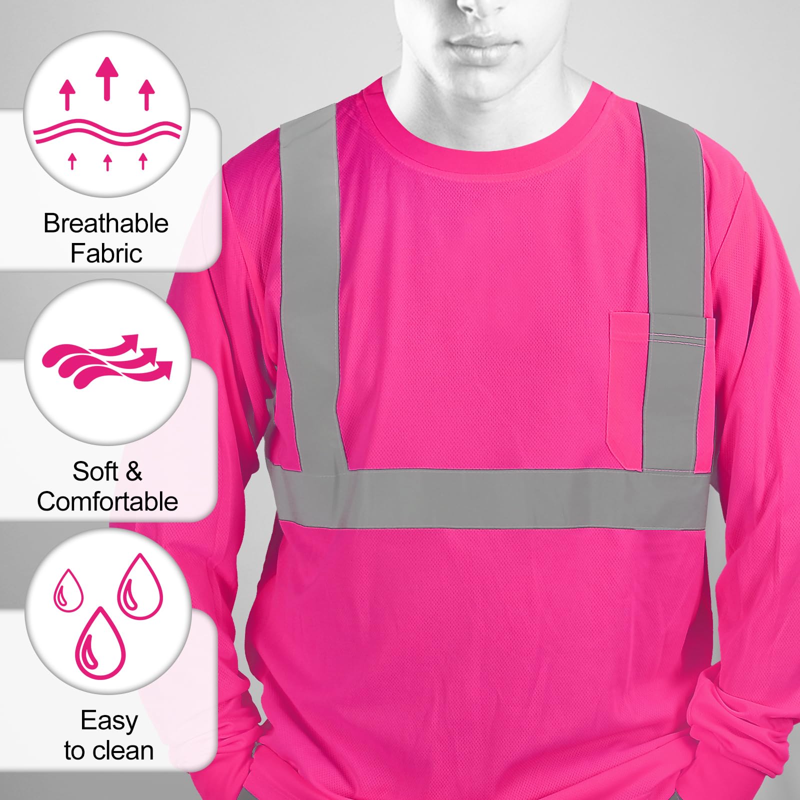 Hi Vis - Camisetas de manga larga de seguridad para el trabajo, camisas de protección solar para hombre, 6 piezas | Camisas de trabajo ligeras con bolsillo para compañeros de ferrocarril, secado rápido, absorben la humedad, paquete múltiple