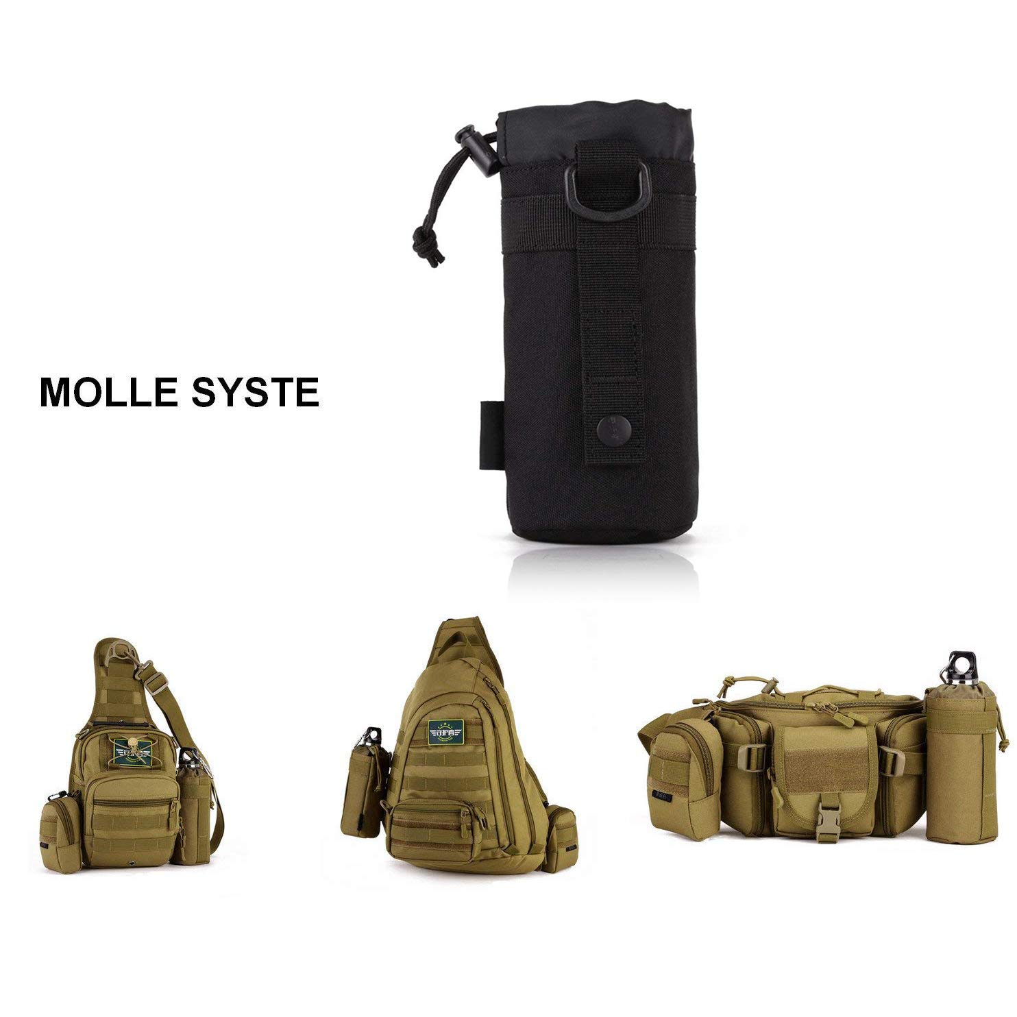 Borsa Bottiglia Outdoor,Borsa per Borracce Portabottiglie Militare per Campeggio Escursionismo Ciclismo 550ml
