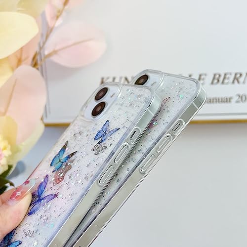 Miniatura 5 de MUNDULEA Funda compatible con iPhone 15 transparente con diseño de mariposas para mujeres y niñas, flexible, TPU con estrellas, brillantina,