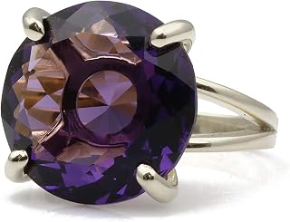 Anemone Jewelry Polished Birthstone Rings for Women - 16mm Round Amethyst in 925 Sterling Silver - Gorgeous Silver Rings for All Occasions - Handmade Amethyst Rings - Free Jewelry Box