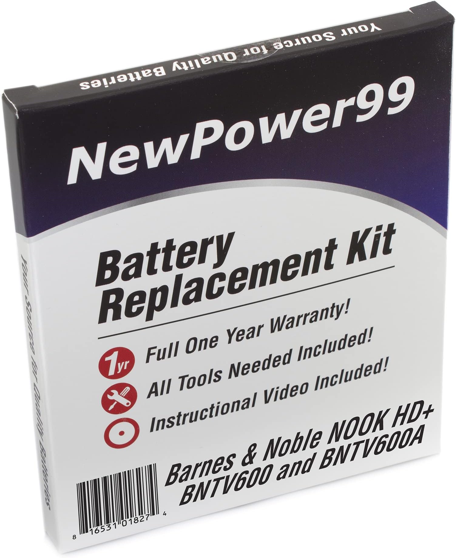 NP99sp Battery Kit for The Barnes and Noble Nook HD+ BNTV600 and BNTV600A with Free Tools, Video Instructions, and Long Life Battery from NewPower99