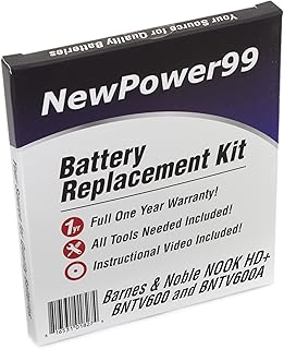 Battery Kit for The Barnes and Noble Nook HD+ BNTV600 and BNTV600A with Free Tools, Video Instructions, and Long Life Battery from NewPower99