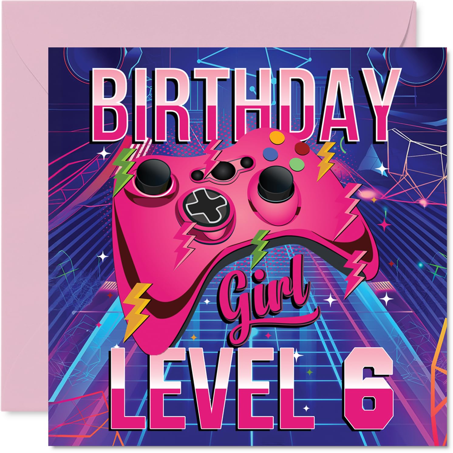 6th Birthday Cards for Girls - Gamer Level - Happy Birthday Card for 6 Year Old Girl Great Niece Granddaughter Niece Daughter, 145mm Bday Greeting Cards