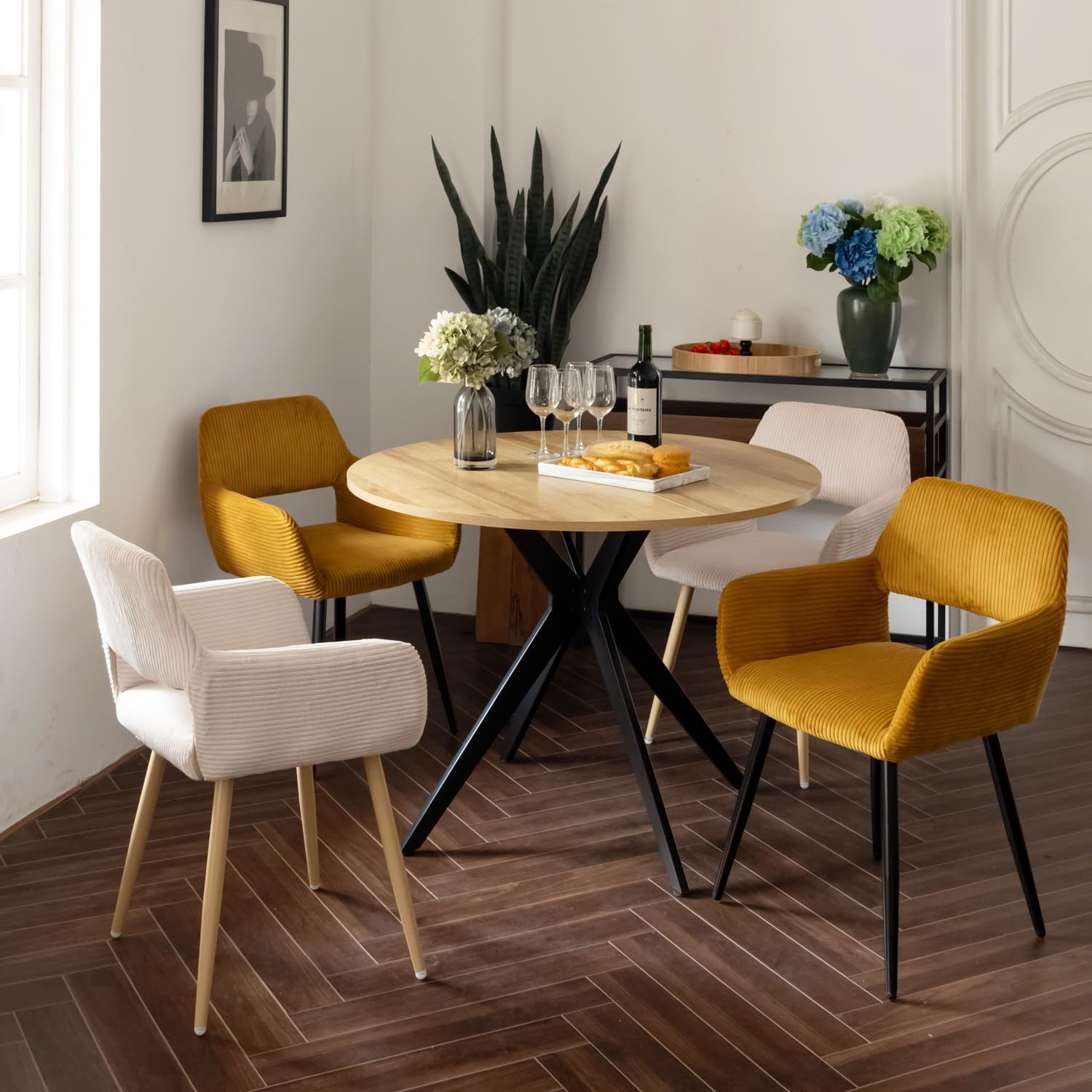 MEUBLE Cosy Runder Esstisch Klein Tisch Küchentisch Esszimmertisch 4 Personen für Küche, Wohnzimmer, Büro, 100x100x75cm, Eiche + Schwarz