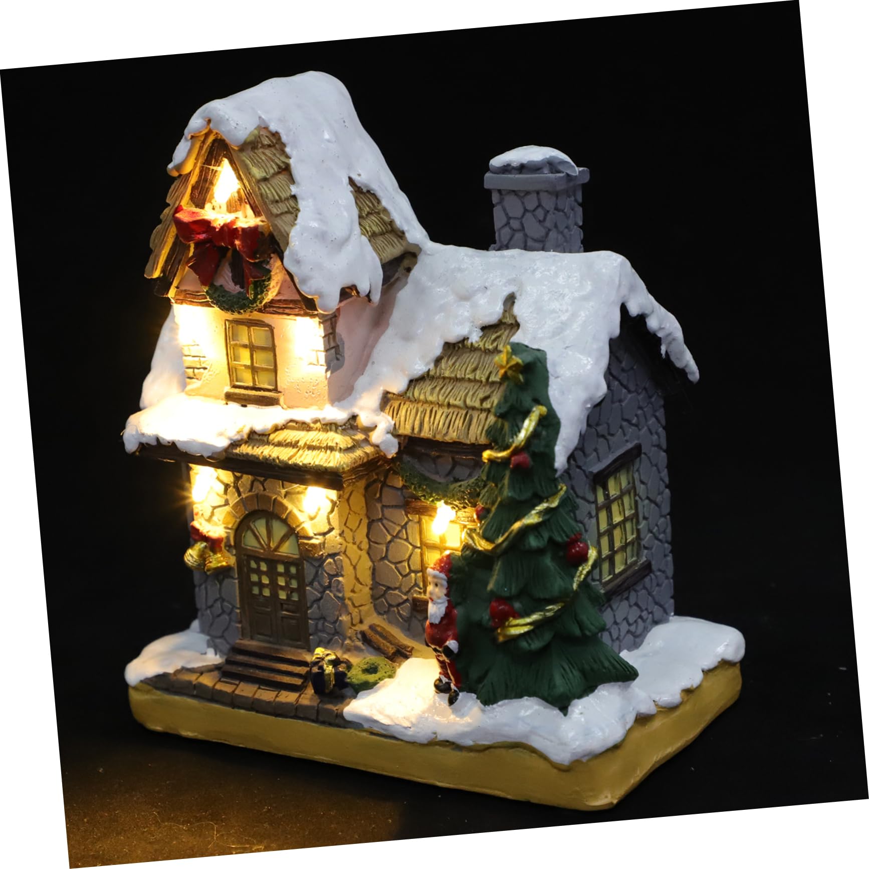 KOMBIUDA Casa Decorativa Natalizia con Pupazzo di Neve Scena in Resina Mini Casa Illuminata Decorazione Invernale per Casa E Ufficio