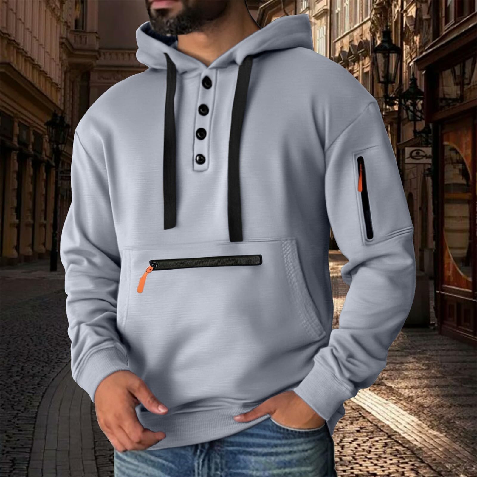 Chaqueta Verano Hombre Sudadera Informal De Manga Larga con Botones Y Medio Botón para Hombre, Otoño E Invierno Sudaderas Futbol Ropa Trabajo Hombres Cremallera Jersey Corta Entretiempo
