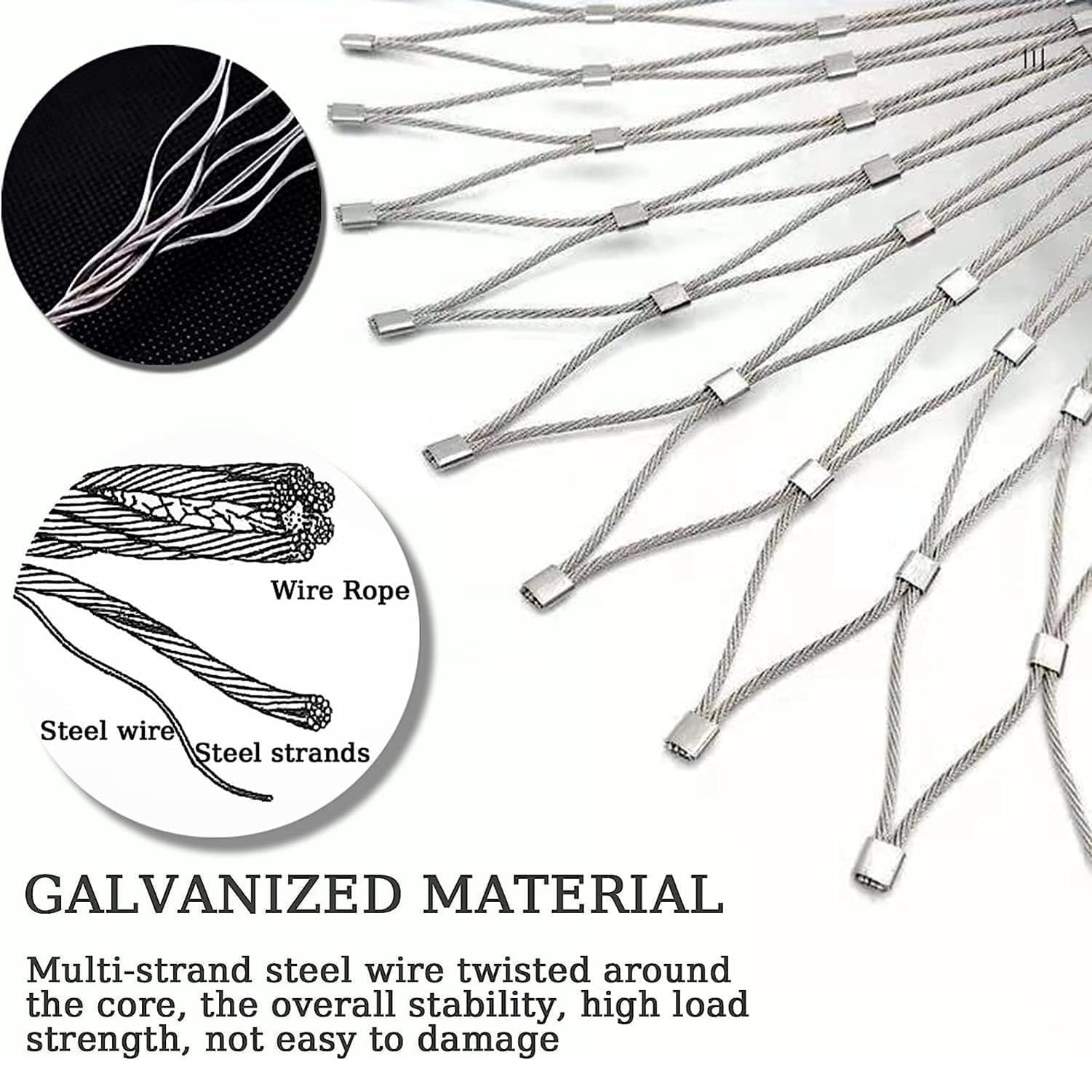 Red de Seguridad de Acero Inoxidable de Alta Resistencia con Cable - Malla de Cable Flexible Tipo X anticaída para soluciones duraderas en barandillas y cercas - Sistema de Seguridad Seguro