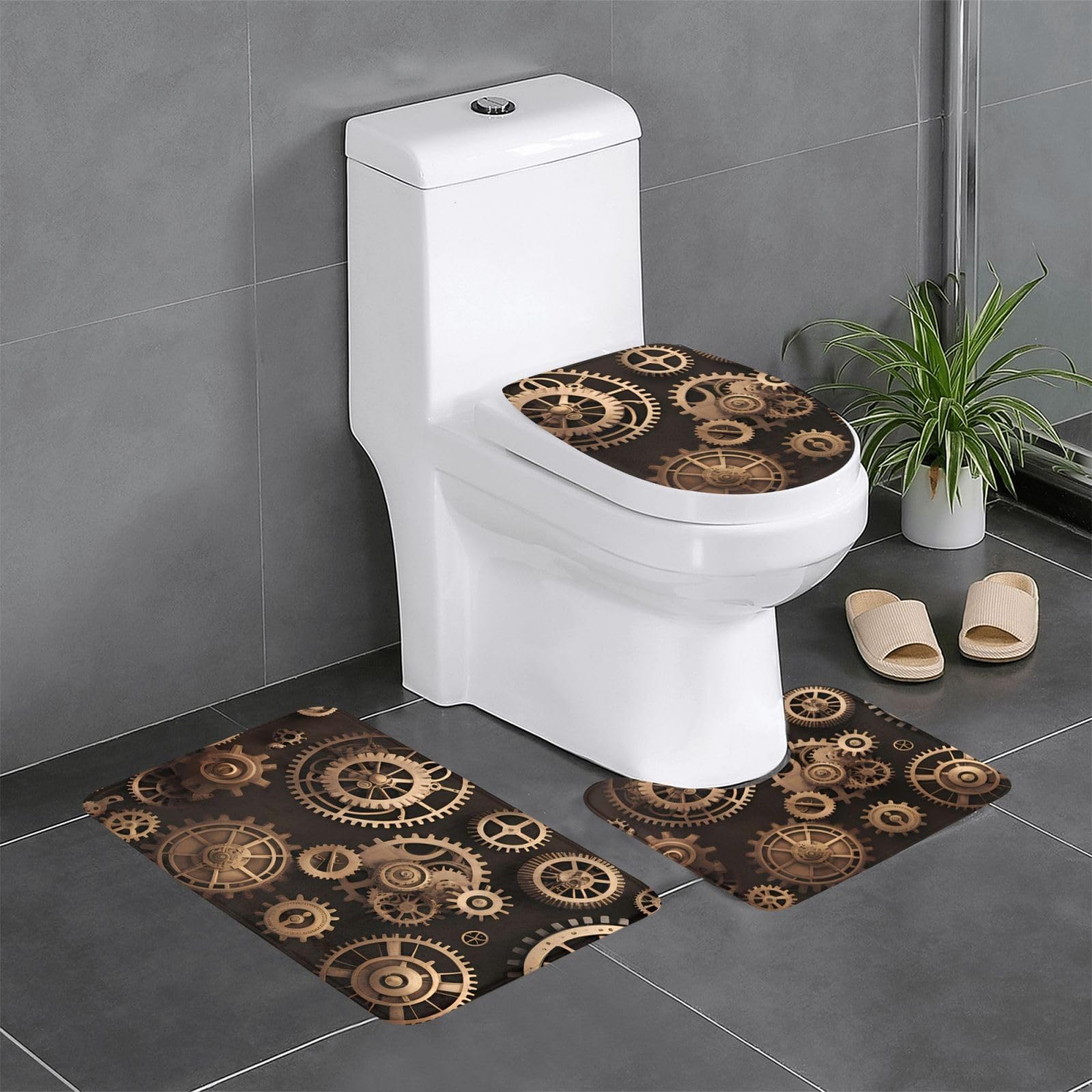 Alfombras de baño de 3 piezas Steampunk mecánicas y antideslizantes