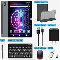 Vista 2 de Tablet PC Android de 10 pulgadas, tableta 2 en 1, 4 GB de RAM, 64 GB ROM 1 TB expandible, Wi-Fi, tableta con procesador Octa-Core con teclado