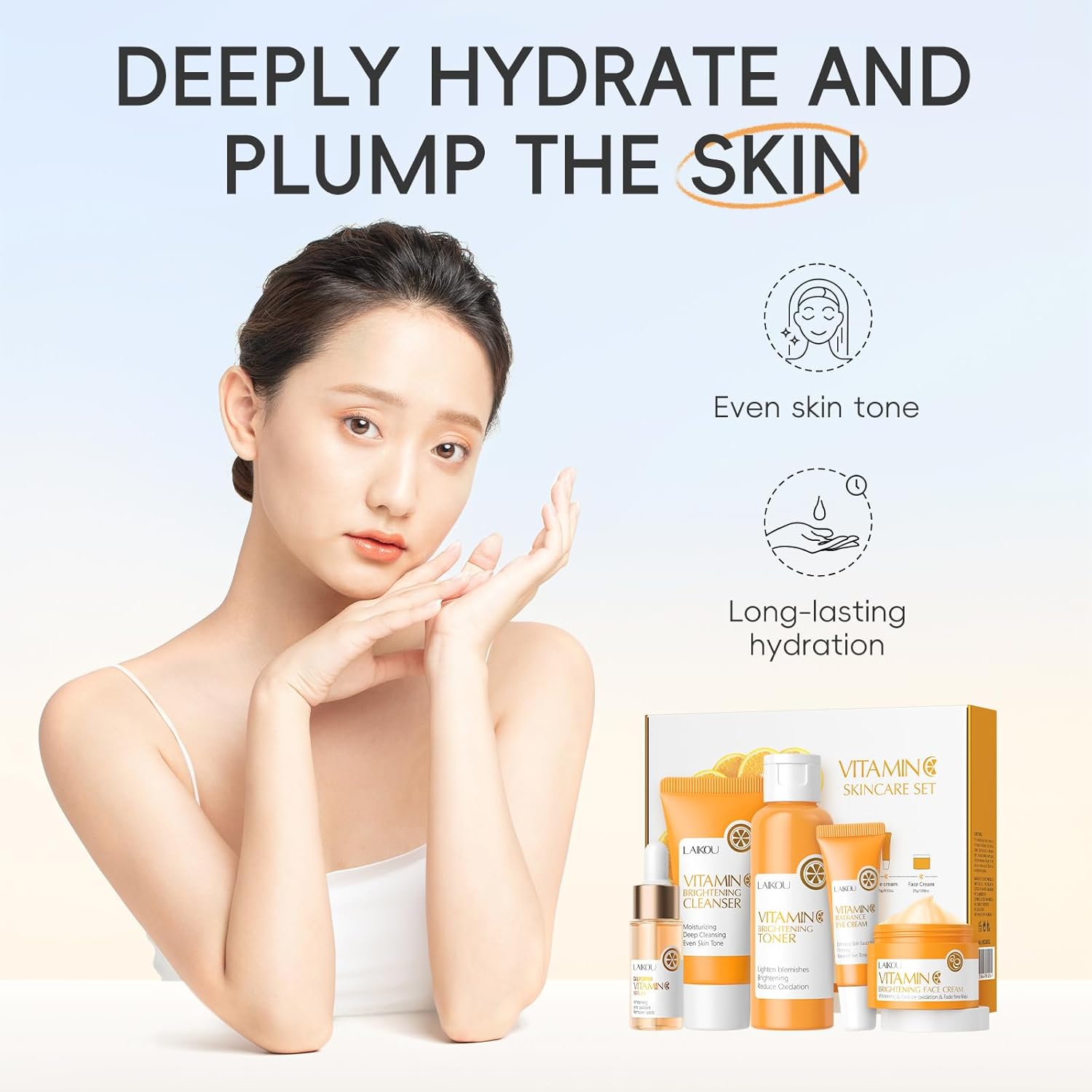 Vitamin C Skincare Set, 5-In-1 Skincare Gift Set With Cleanser, Toner, Face Serum, Face Cream, And Eye Cream, Skin Care Products For Teen Girls, Long-Lasting Moisturizing Skincare Set For Gift(5pcs) - Image 4