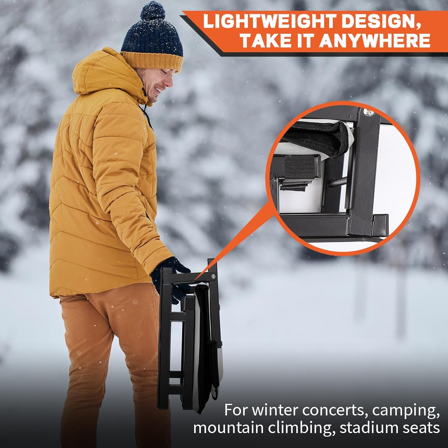 Tegeme Heated Stadium Seats for Bleachers with Back Support, Double Heated Bleacher Seat with Backrest, Portable Foldable Wide Chair with Large Pockets for Outdoor Sports, No Power Banks