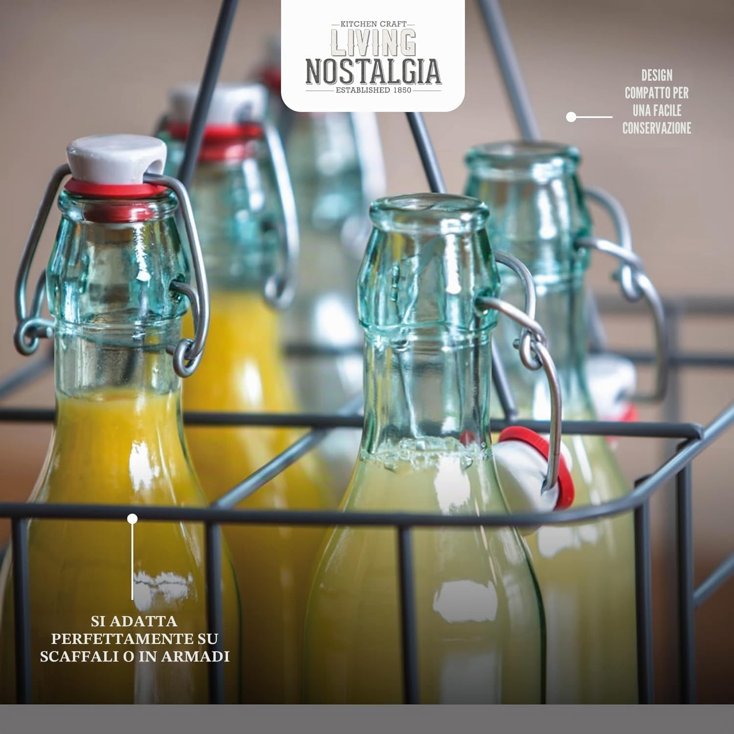 KitchenCraft Living Nostalgia Portabottiglie in Filo da 6, Argento