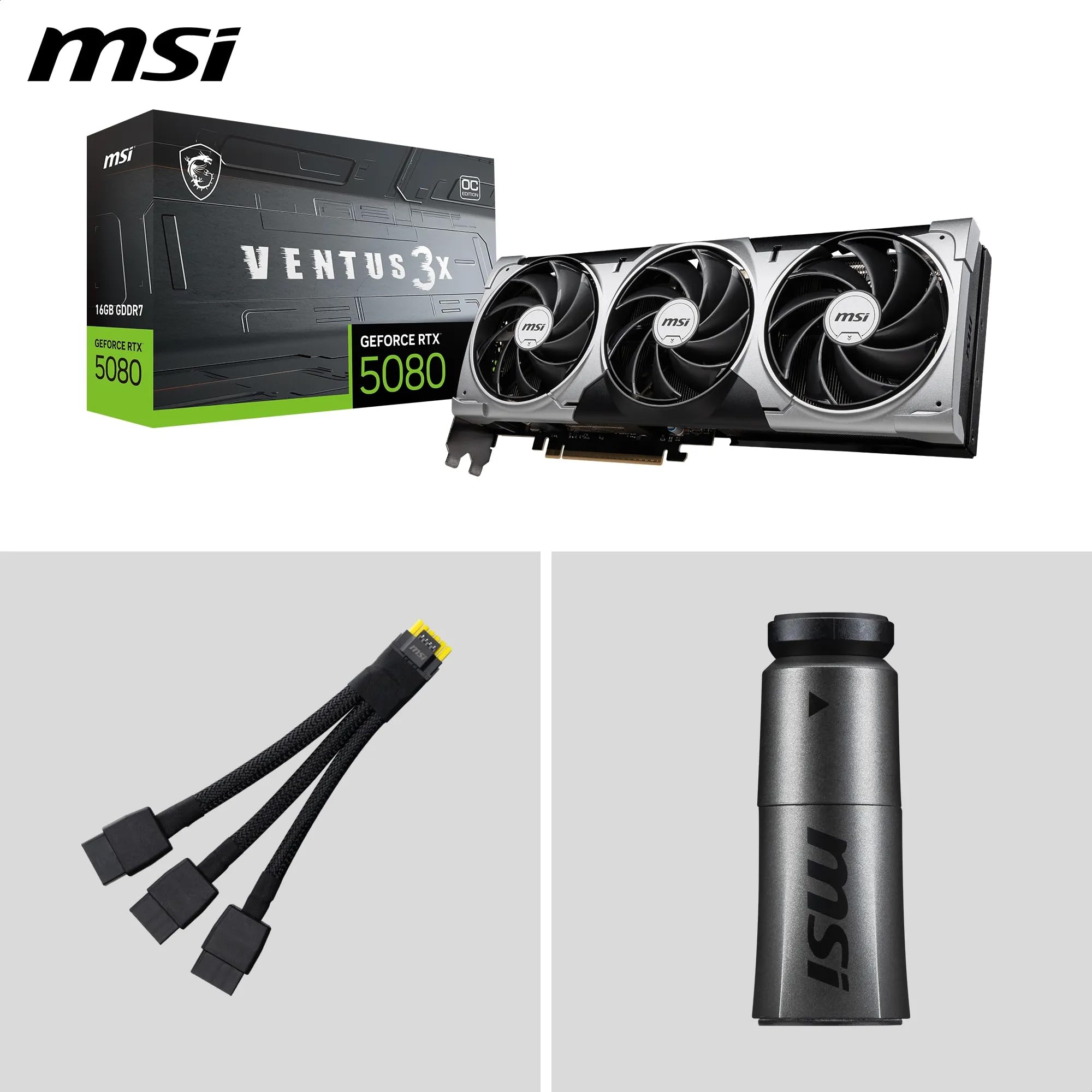 MSI GeForce RTX 5080 Ventus 3X OC 16 Go GDDR7 Carte Graphique PCIe 5.0 Triple Ventilateur HDMI 2.1b DisplayPort 2.1b