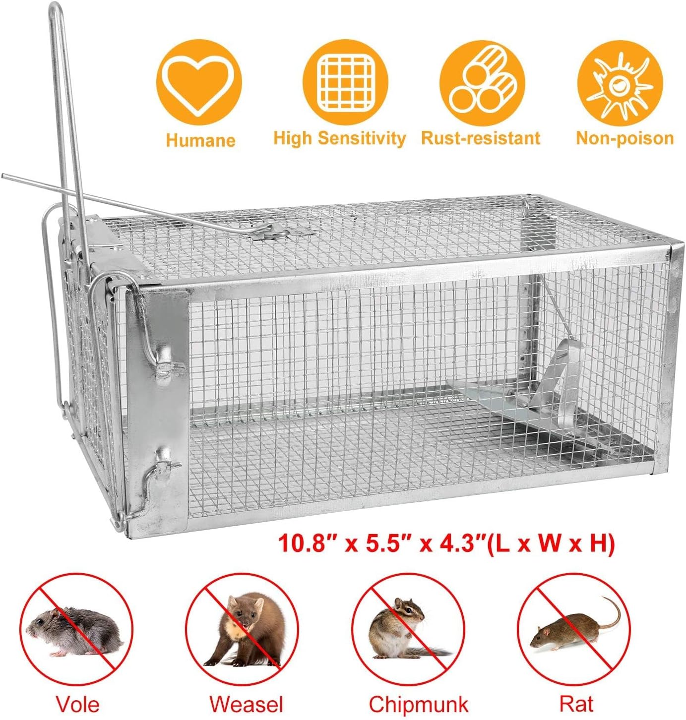 TeqHome Humane Rat Cage Trap, Galvanized Iron Live Animal Mouse Trap Cage That Work for Indoor and Outdoor, Reusable Metal Humane Live Squirrel Traps for Small Rodents Mice Voles,Easy Catch & Release
