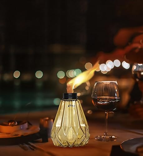 Miniatura 7 de Deco Window Paquete de 4 antorchas de mesa para interior y exterior, aceite de citronela, lámpara de vidrio de mesa, linterna multicolor con mecha