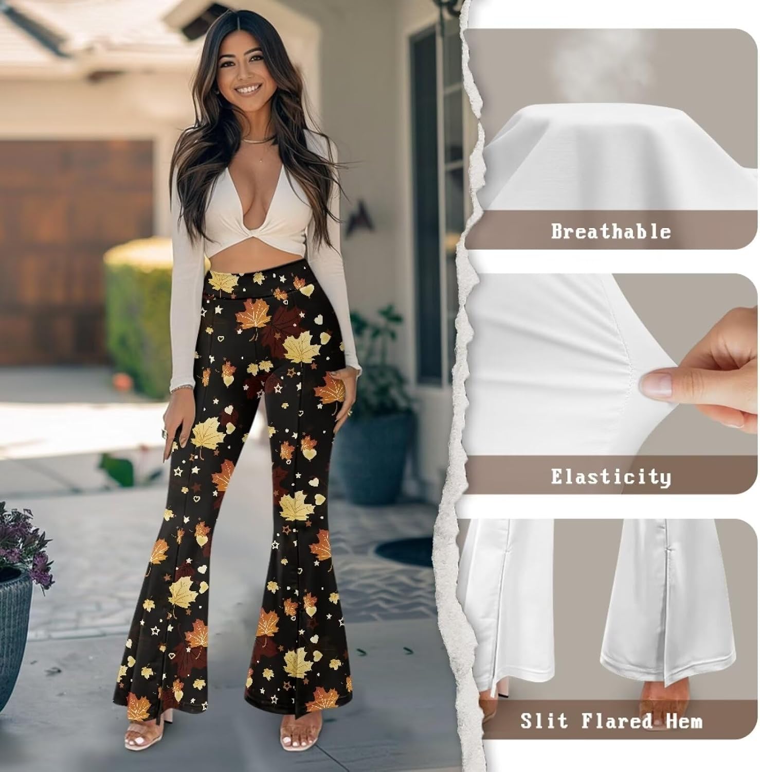 doginthehole Women's Yoga Pants Workout High Waist Bell Bottoms Slit Hem Flare Leggings Size XS-2XL