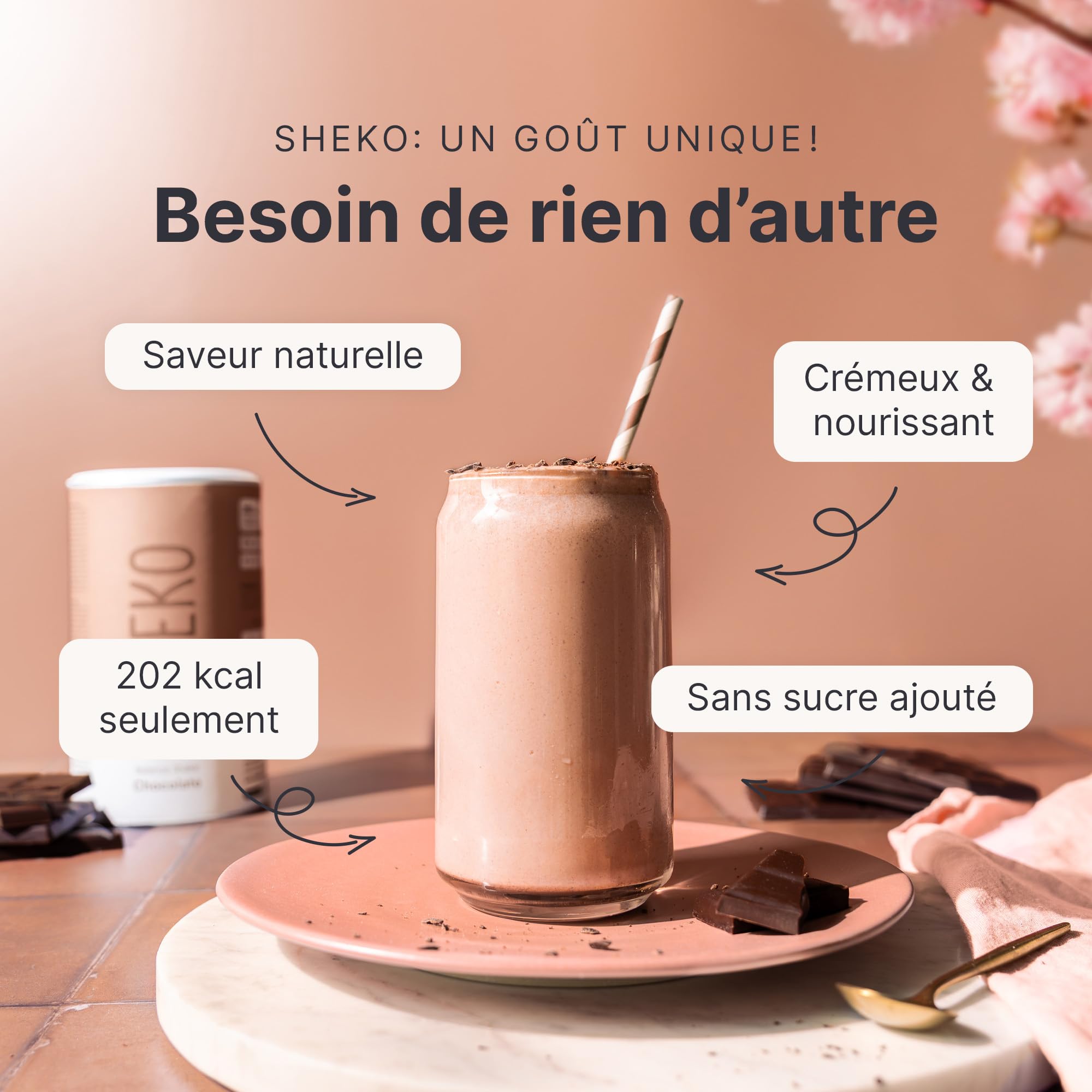 SHEKO - Shake repas à boire - Substitut de repas - Riche en protéines - Goût naturel - Shake minceur (378 g – 1 paquet, Chocolat)
