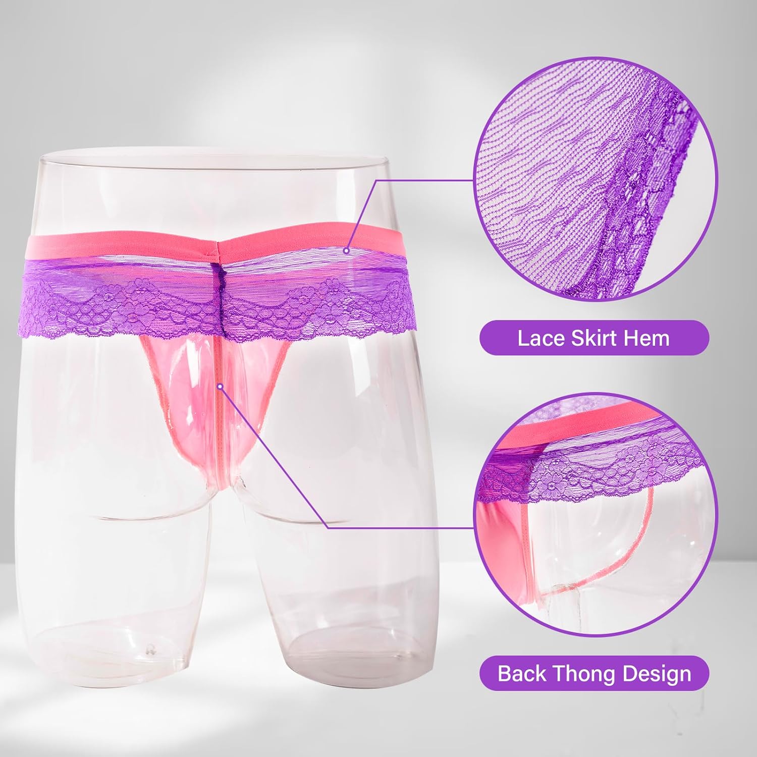 Mens Sissy Skirt Lace Thong Briefs Sexy Lingerie Crossdressers Underwear Panties with Pouch - Image 5