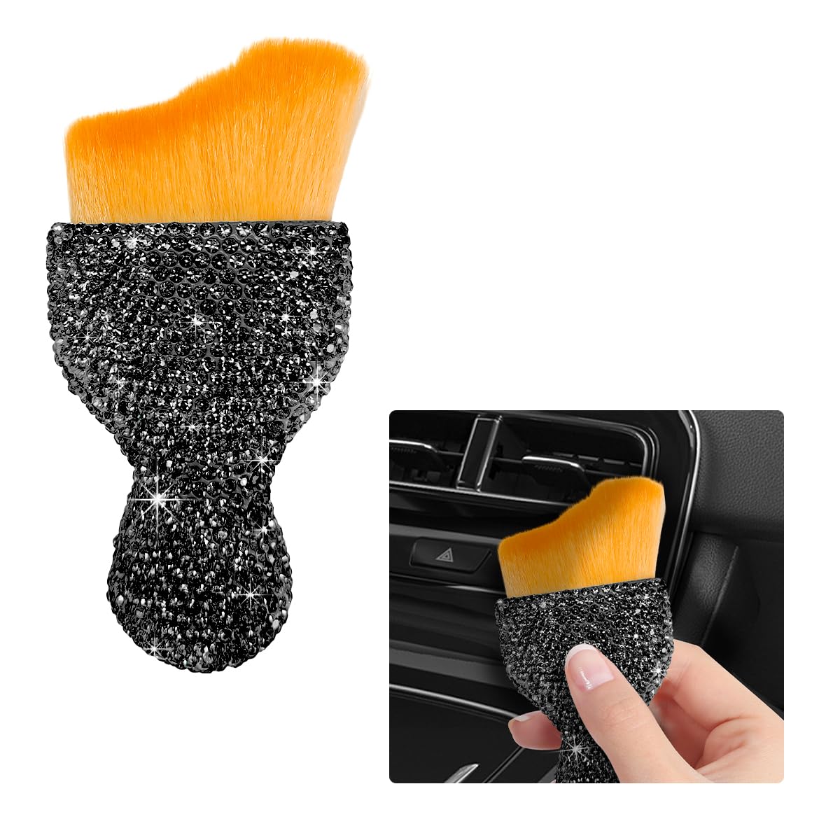 DXNQ Car Interior Detailing Brush, Soft Bristles Car Cleaning Brush with Bling Handle, Dust Removal Brush with Diamond for Car Dashboard Air Conditioning Vents, Car Accessories (Black)
