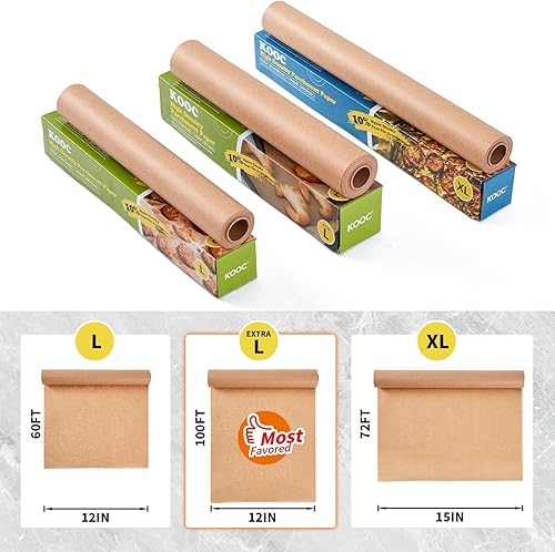 Miniatura 2 de KOOC Rollo de papel pergamino prémium de 72 pies 15 pulgadas de ancho, papel de hornear antiadherente, sin blanquear Ideal para hornear, cocinar y