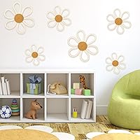 Vista 7 de Barydat 6 piezas de decoración de guardería boho, flor de margarita tejida, colgante de pared de macramé, 3 tamaños, decoración de pared con flores